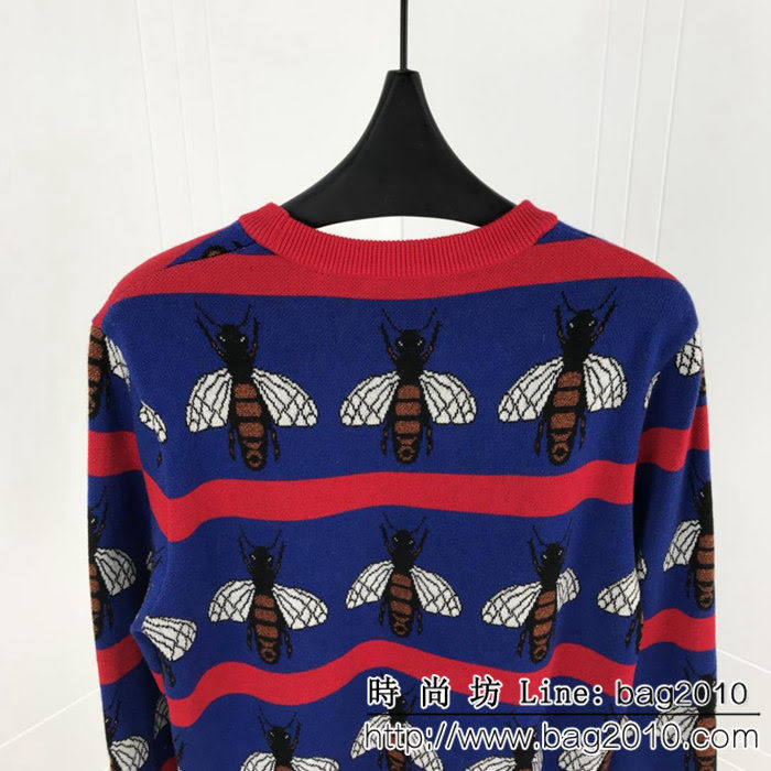 GUCCI古奇 18ss秋冬新款毛衣 勾線金絲蜜蜂圖案 定制羊毛混紡面料 面料柔軟舒適 高版本情侶款 ydi2329